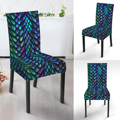 Turquoise Dragon Scales Pattern Print Dining Chair Slipcover