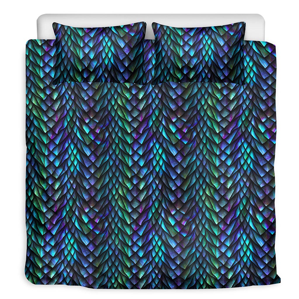 Turquoise Dragon Scales Pattern Print Duvet Cover Bedding Set