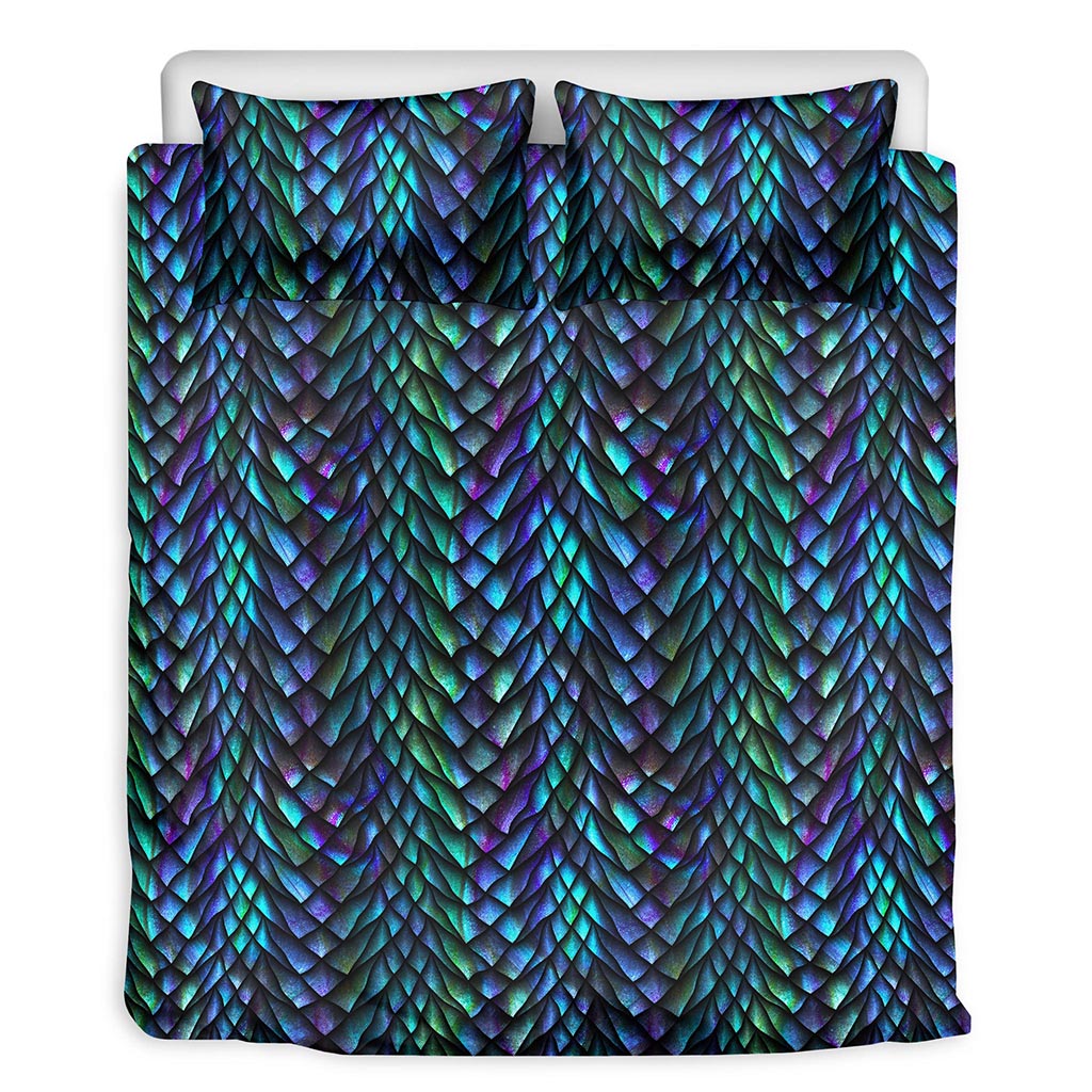 Turquoise Dragon Scales Pattern Print Duvet Cover Bedding Set