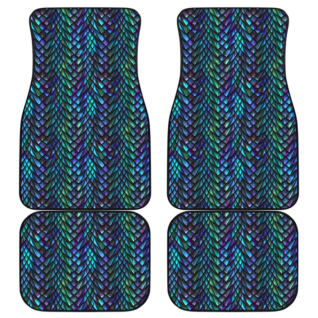 Turquoise Dragon Scales Pattern Print Front and Back Car Floor Mats