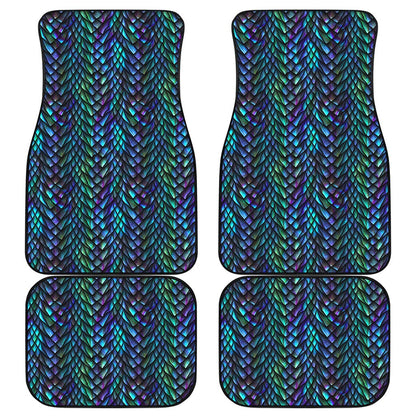 Turquoise Dragon Scales Pattern Print Front and Back Car Floor Mats