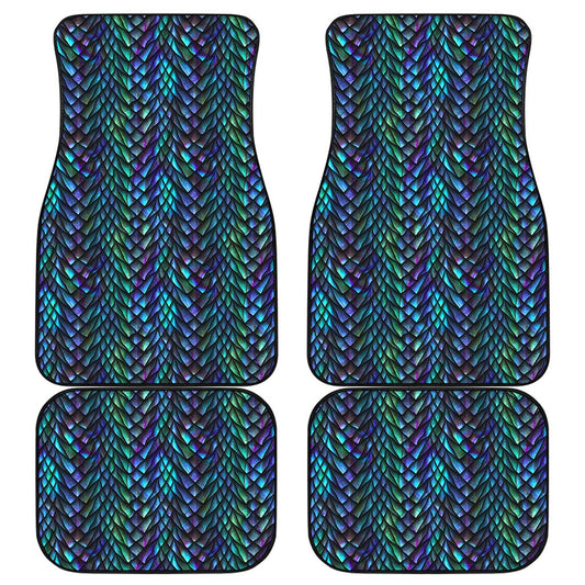 Turquoise Dragon Scales Pattern Print Front and Back Car Floor Mats