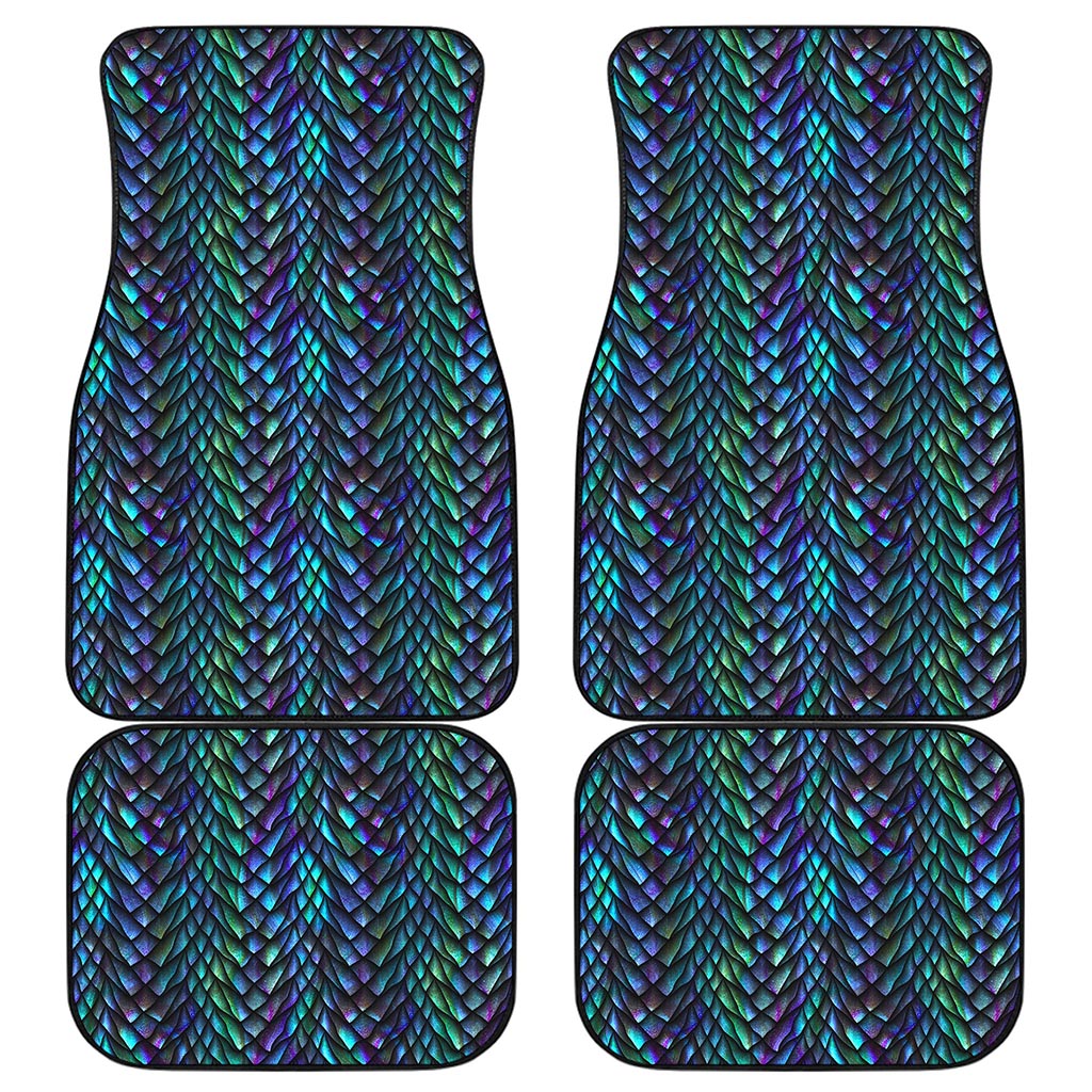 Turquoise Dragon Scales Pattern Print Front and Back Car Floor Mats