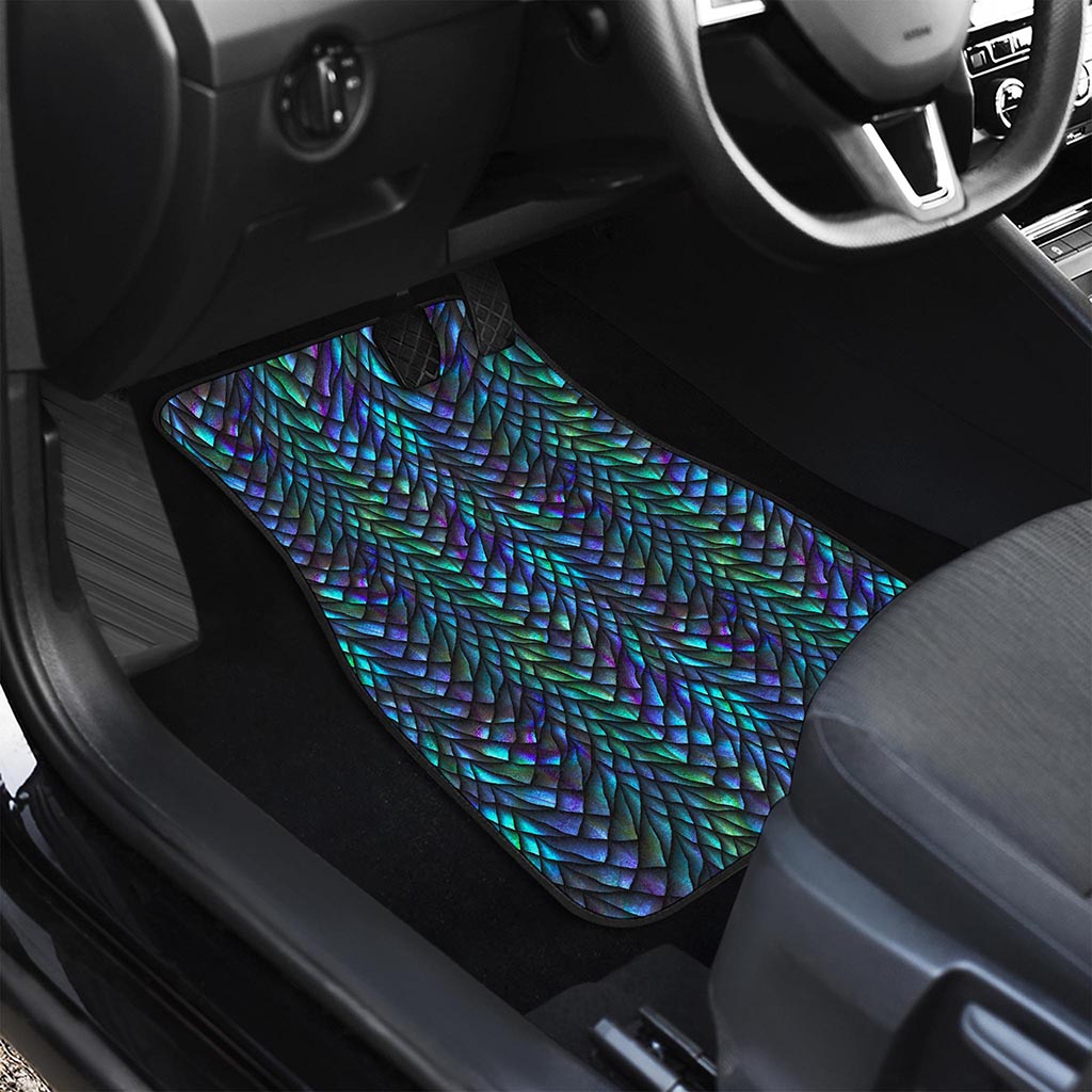 Turquoise Dragon Scales Pattern Print Front and Back Car Floor Mats