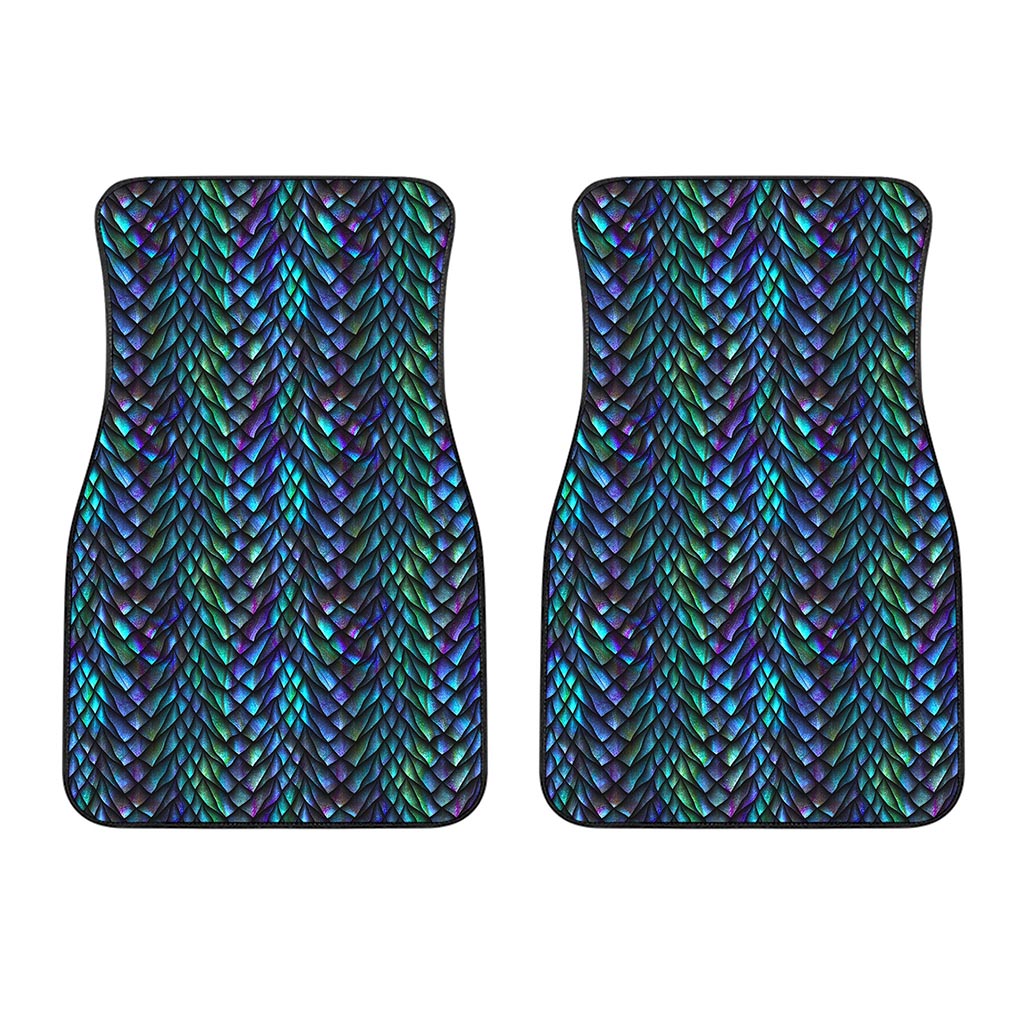 Turquoise Dragon Scales Pattern Print Front Car Floor Mats