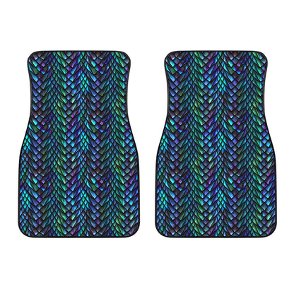 Turquoise Dragon Scales Pattern Print Front Car Floor Mats