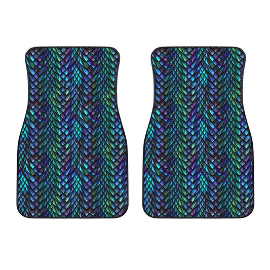 Turquoise Dragon Scales Pattern Print Front Car Floor Mats