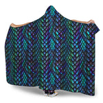 Turquoise Dragon Scales Pattern Print Hooded Blanket