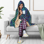 Turquoise Dragon Scales Pattern Print Hooded Blanket
