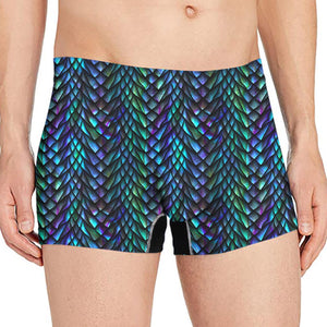 Turquoise Dragon Scales Pattern Print Men's Boxer Briefs