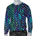 Turquoise Dragon Scales Pattern Print Men's Crewneck Sweatshirt GearFrost