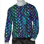Turquoise Dragon Scales Pattern Print Men's Crewneck Sweatshirt GearFrost
