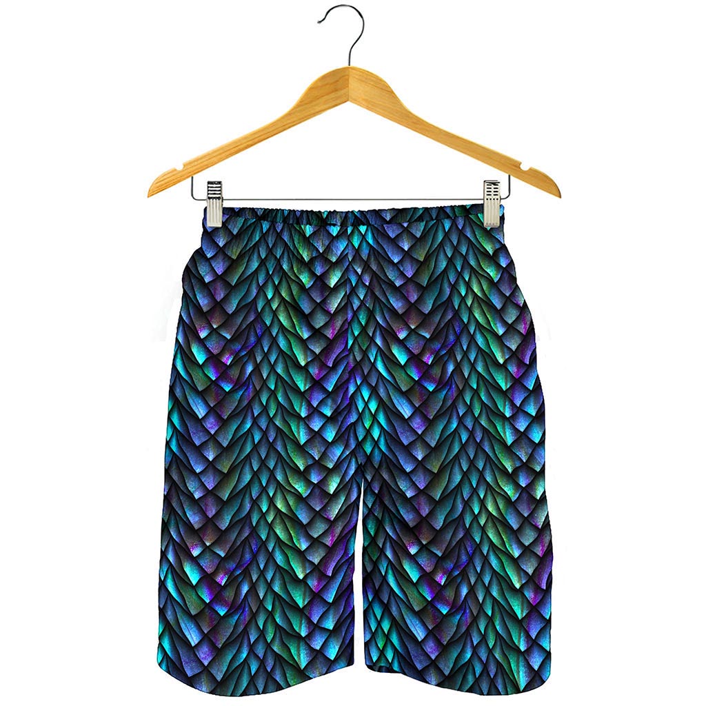 Turquoise Dragon Scales Pattern Print Men's Shorts