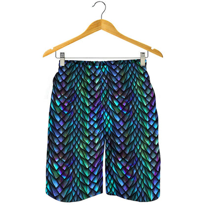Turquoise Dragon Scales Pattern Print Men's Shorts