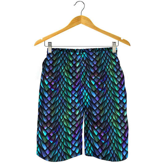 Turquoise Dragon Scales Pattern Print Men's Shorts