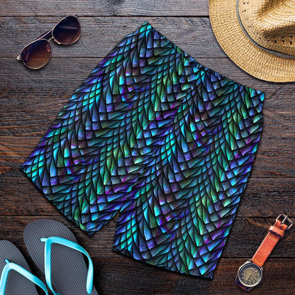 Turquoise Dragon Scales Pattern Print Men's Shorts