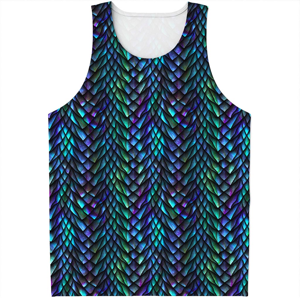 Turquoise Dragon Scales Pattern Print Men's Tank Top