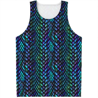 Turquoise Dragon Scales Pattern Print Men's Tank Top