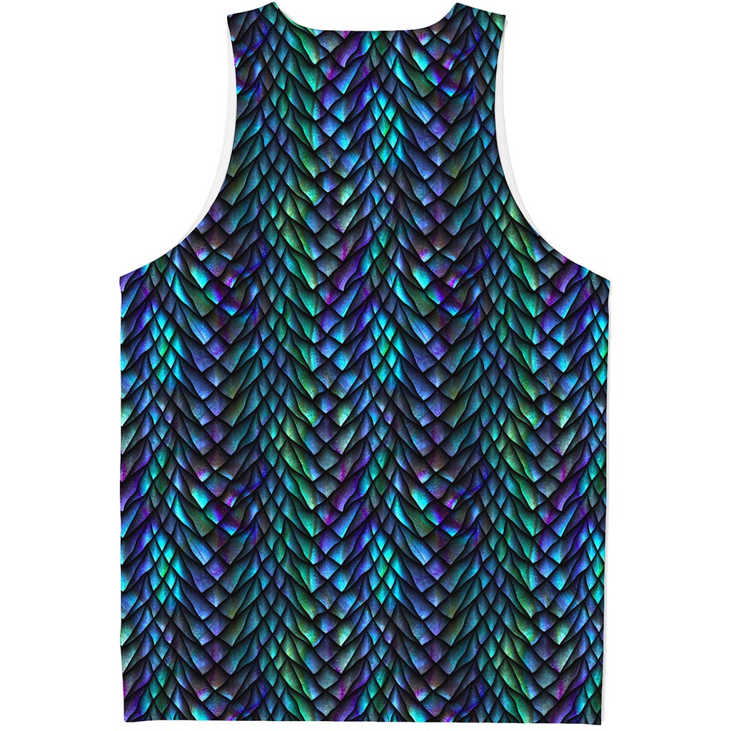 Turquoise Dragon Scales Pattern Print Men's Tank Top