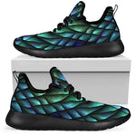 Turquoise Dragon Scales Pattern Print Mesh Knit Shoes GearFrost