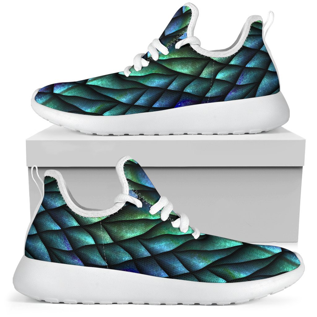 Turquoise Dragon Scales Pattern Print Mesh Knit Shoes GearFrost