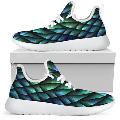 Turquoise Dragon Scales Pattern Print Mesh Knit Shoes GearFrost