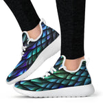 Turquoise Dragon Scales Pattern Print Mesh Knit Shoes GearFrost