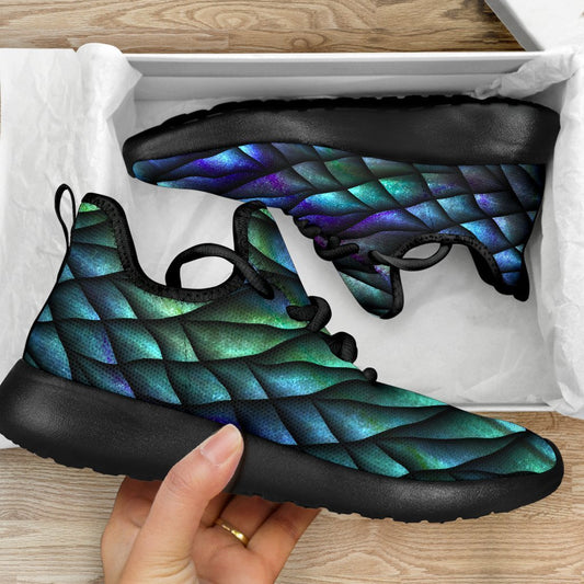 Turquoise Dragon Scales Pattern Print Mesh Knit Shoes GearFrost