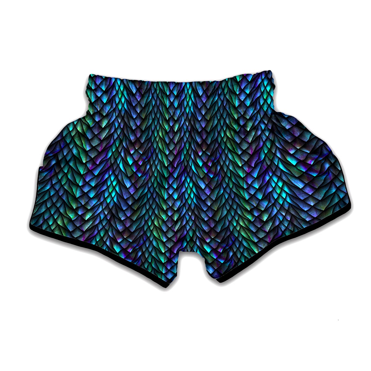 Turquoise Dragon Scales Pattern Print Muay Thai Boxing Shorts