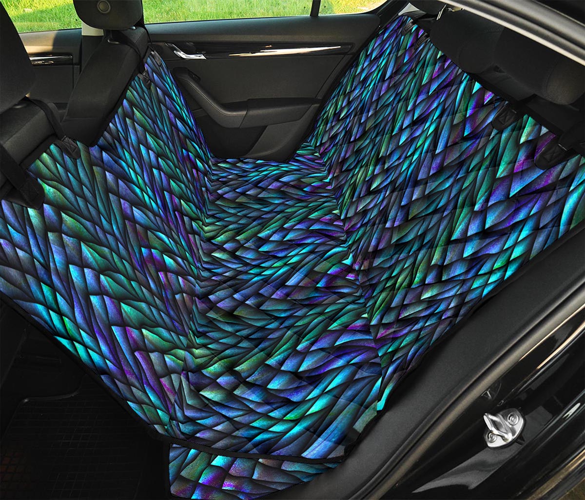 Turquoise Dragon Scales Pattern Print Pet Car Back Seat Cover