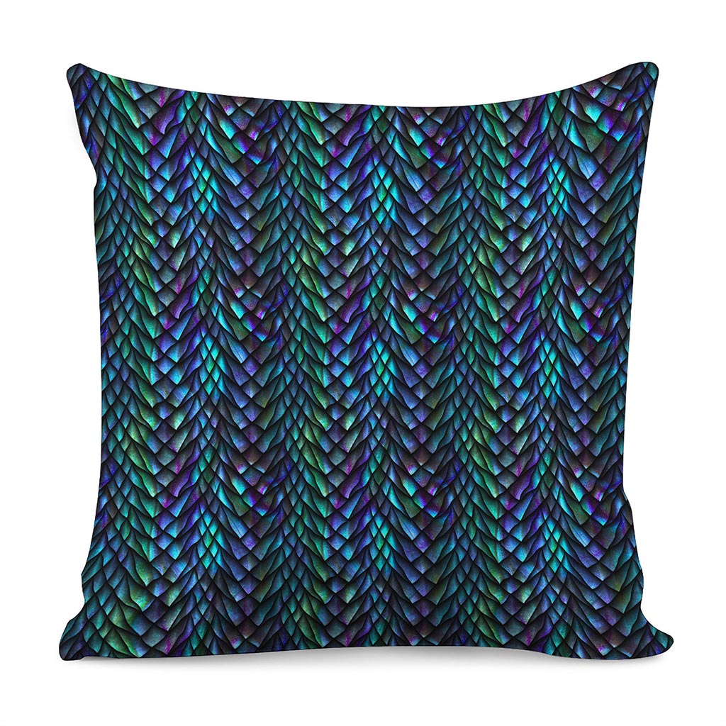 Turquoise Dragon Scales Pattern Print Pillow Cover