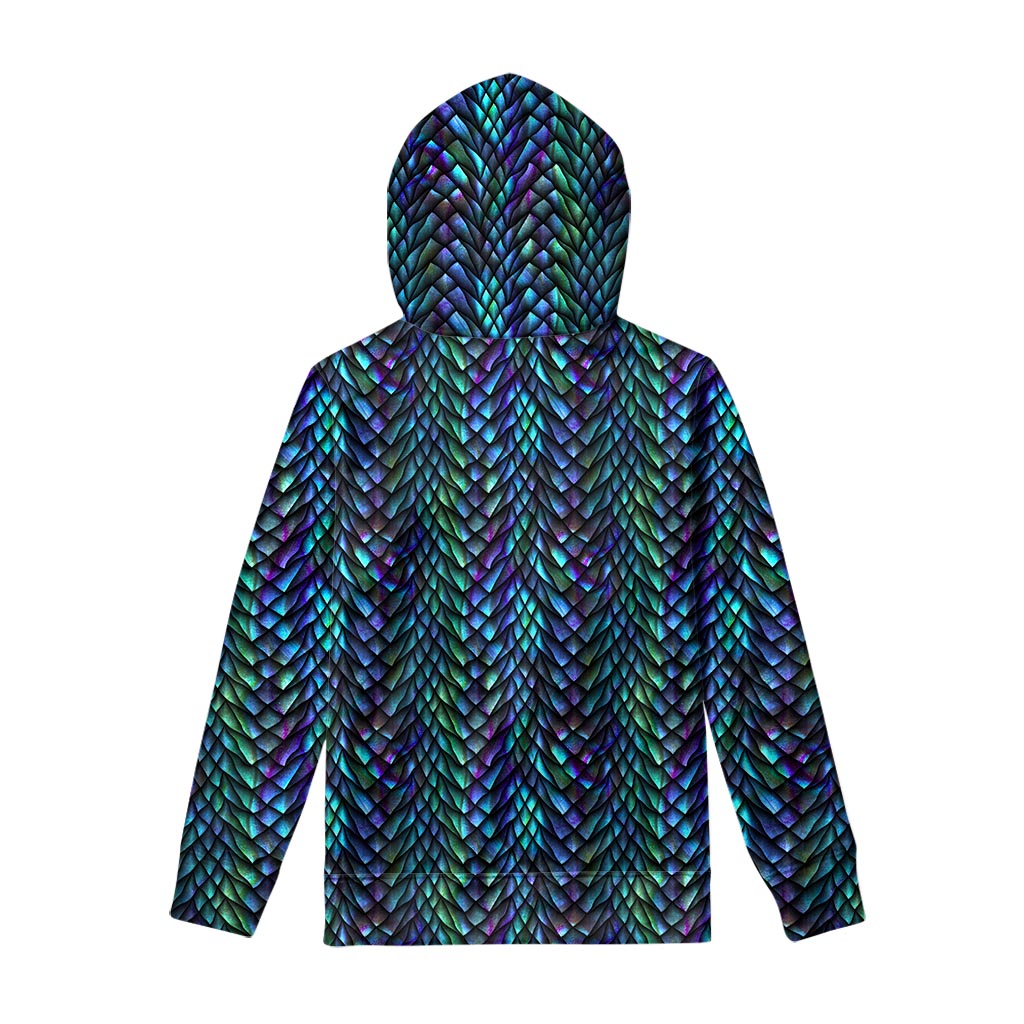 Turquoise Dragon Scales Pattern Print Pullover Hoodie