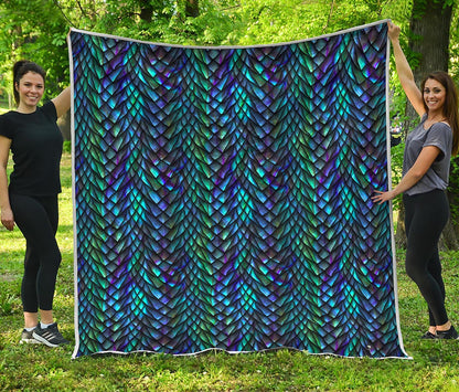 Turquoise Dragon Scales Pattern Print Quilt