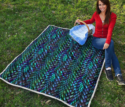 Turquoise Dragon Scales Pattern Print Quilt