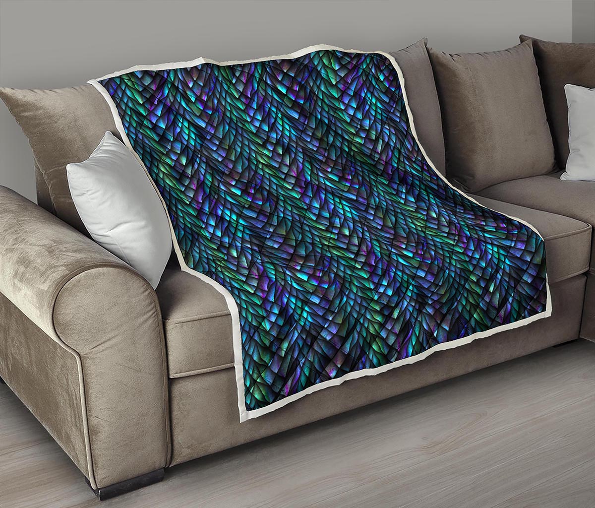 Turquoise Dragon Scales Pattern Print Quilt