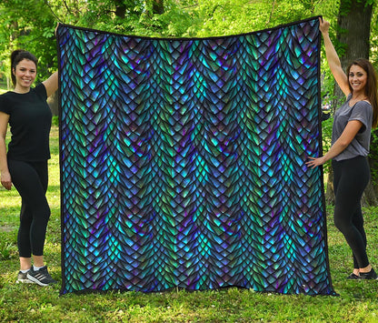 Turquoise Dragon Scales Pattern Print Quilt