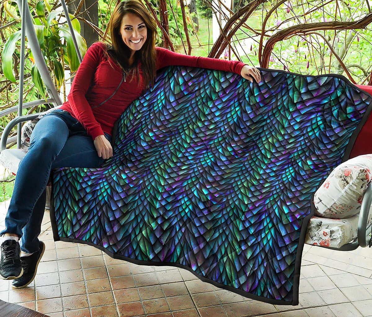 Turquoise Dragon Scales Pattern Print Quilt