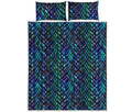 Turquoise Dragon Scales Pattern Print Quilt Bed Set
