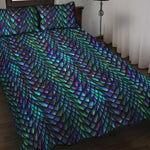 Turquoise Dragon Scales Pattern Print Quilt Bed Set