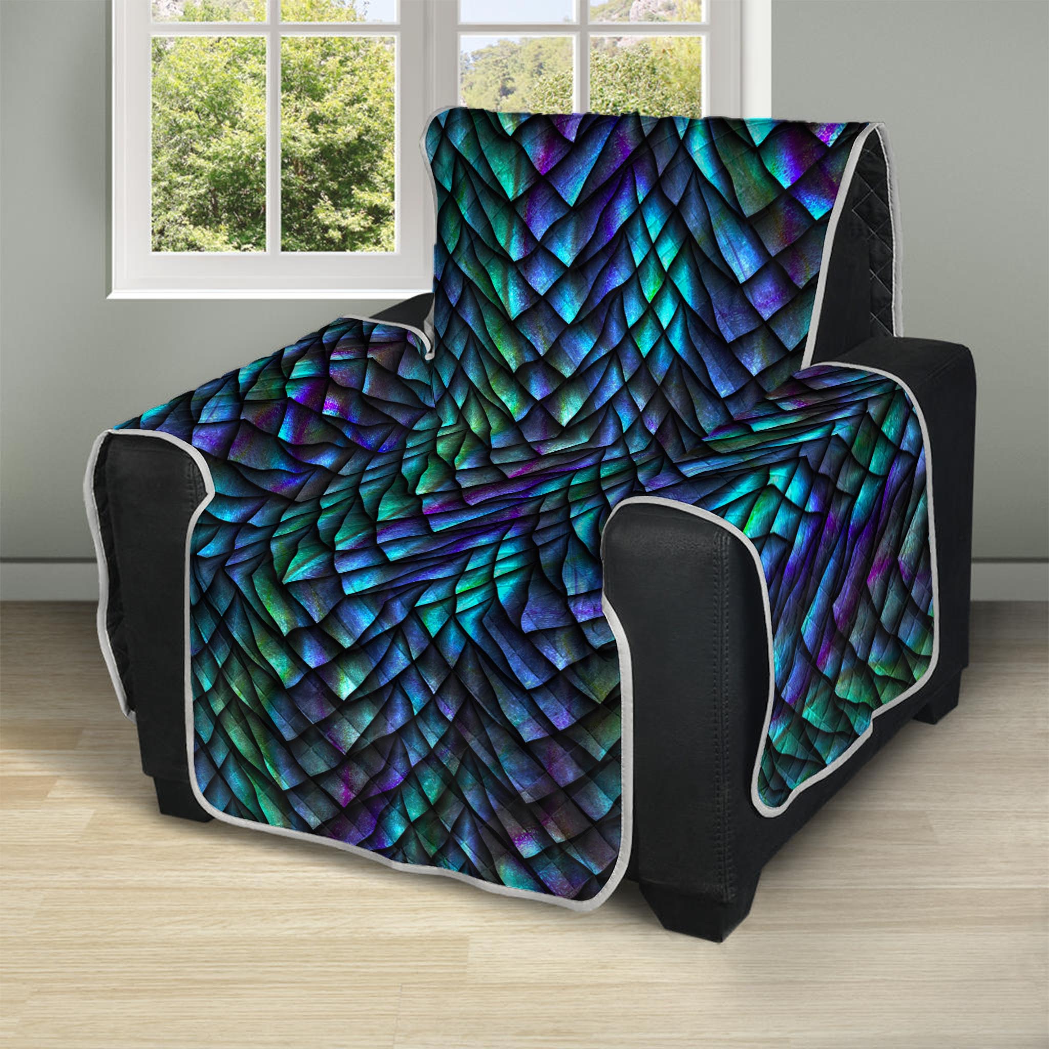 Turquoise Dragon Scales Pattern Print Recliner Protector