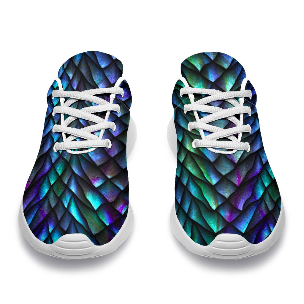Turquoise Dragon Scales Pattern Print Sport Shoes GearFrost