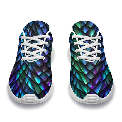 Turquoise Dragon Scales Pattern Print Sport Shoes GearFrost