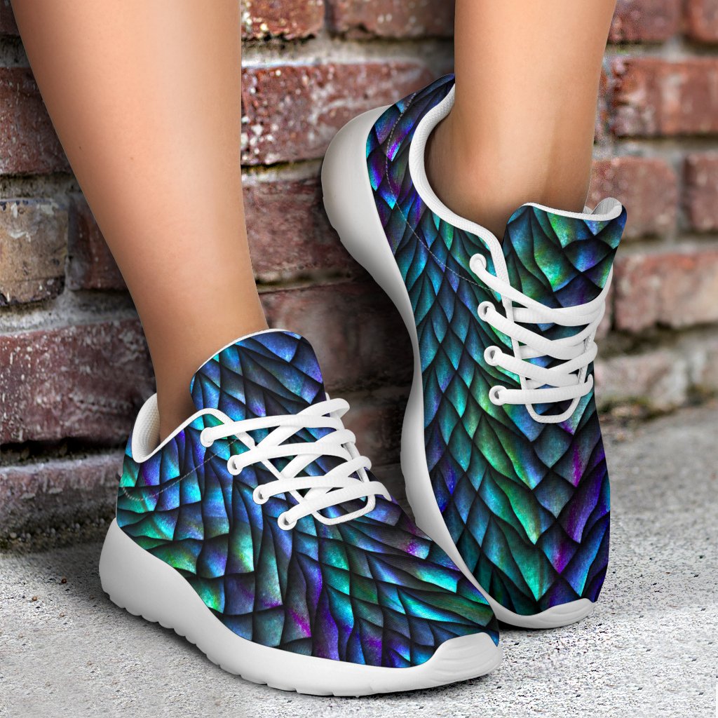 Turquoise Dragon Scales Pattern Print Sport Shoes GearFrost