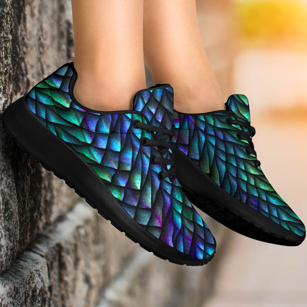 Turquoise Dragon Scales Pattern Print Sport Shoes GearFrost