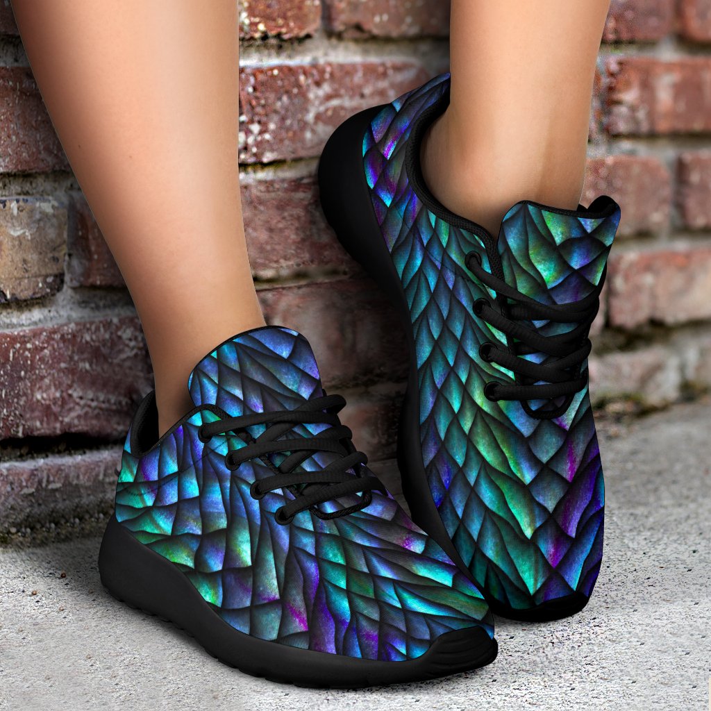 Turquoise Dragon Scales Pattern Print Sport Shoes GearFrost