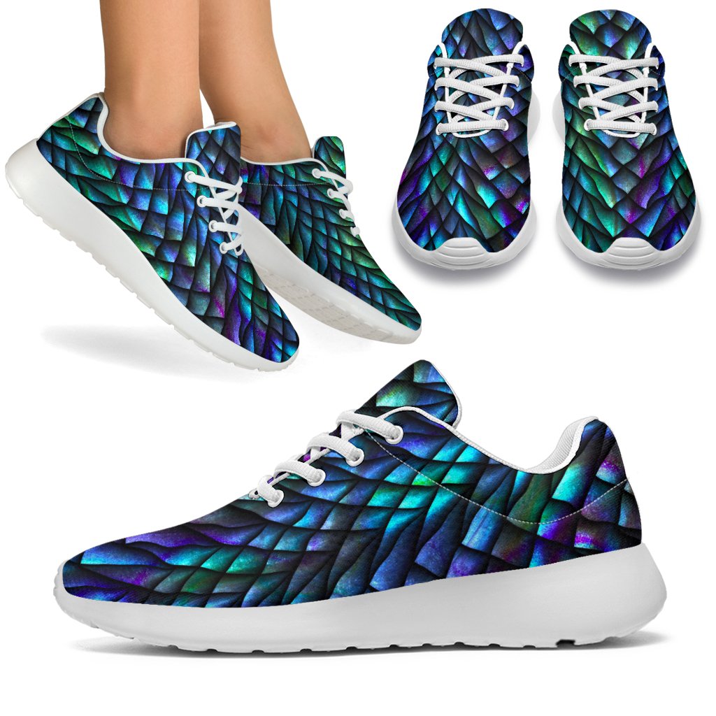 Turquoise Dragon Scales Pattern Print Sport Shoes GearFrost