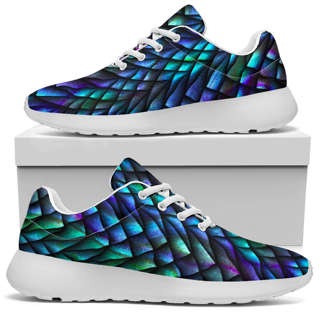 Turquoise Dragon Scales Pattern Print Sport Shoes GearFrost