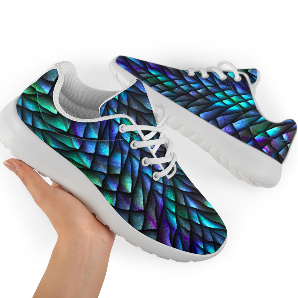 Turquoise Dragon Scales Pattern Print Sport Shoes GearFrost