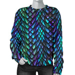 Turquoise Dragon Scales Pattern Print Women's Crewneck Sweatshirt GearFrost