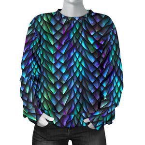 Turquoise Dragon Scales Pattern Print Women's Crewneck Sweatshirt GearFrost